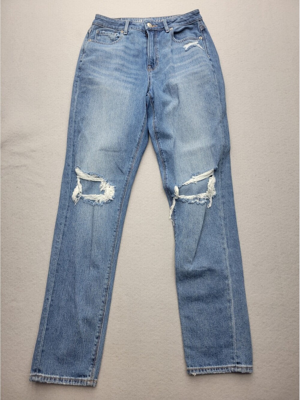 American Eagle Women's Jeans Size 4 Blue Straight Distressed Zipper High Rise